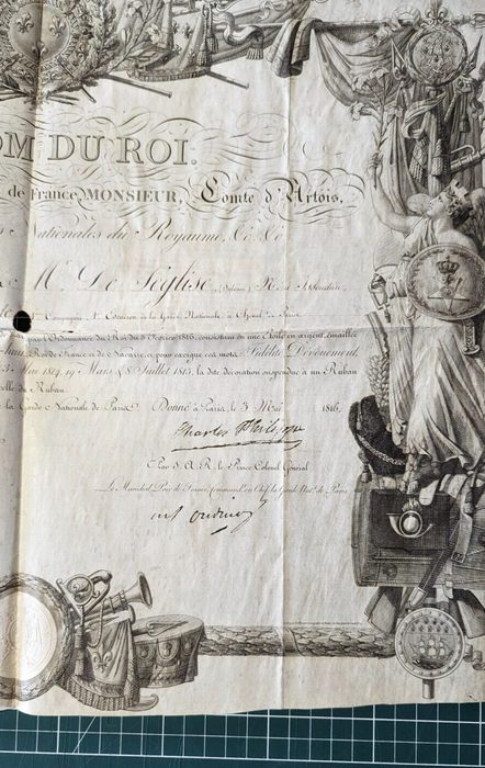 Brevet Garde nationale Sylvain Séglise 1816 Clermont-Tonnerre autographe