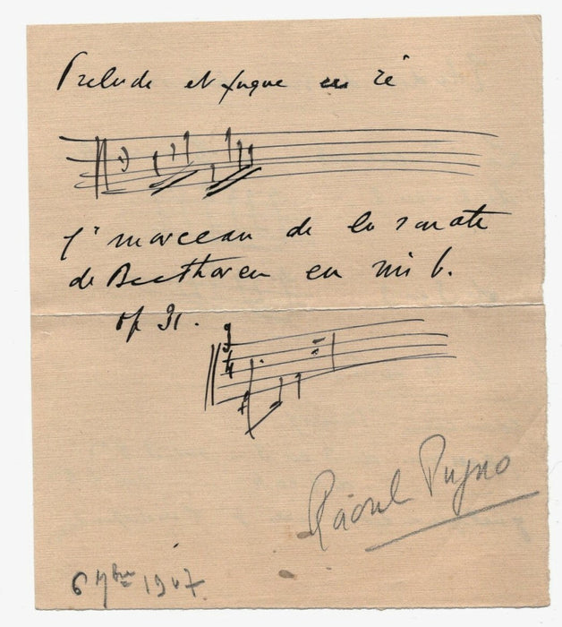Raoul PUGNO note autographe exercice de musique ET 2 lettres signée cours