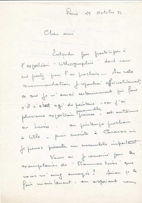 peintre Paul Collomb Correspondance 9 lettres lot ET lithographie signée