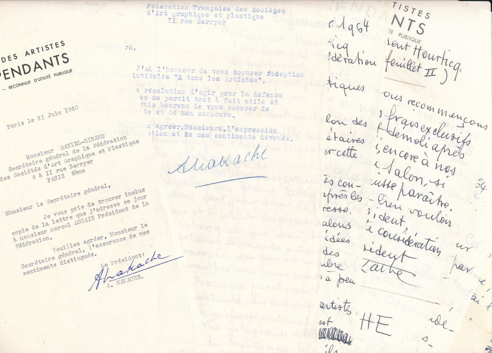 peintre Armand NAKACHE ensemble 10 lettres salon Indépendants Aubert Montmartre