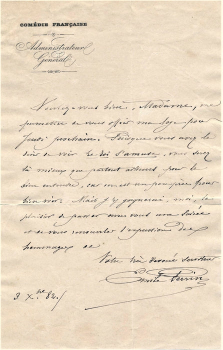 Opéra É. PERRIN à comtesse Beaumont Comédie française Musset Dumas 6 lettres