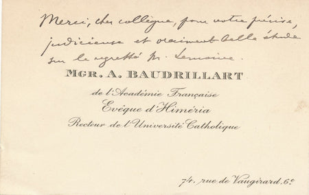Alfred BAUDRILLART religion cardinal Institut carte de visite autographe 
