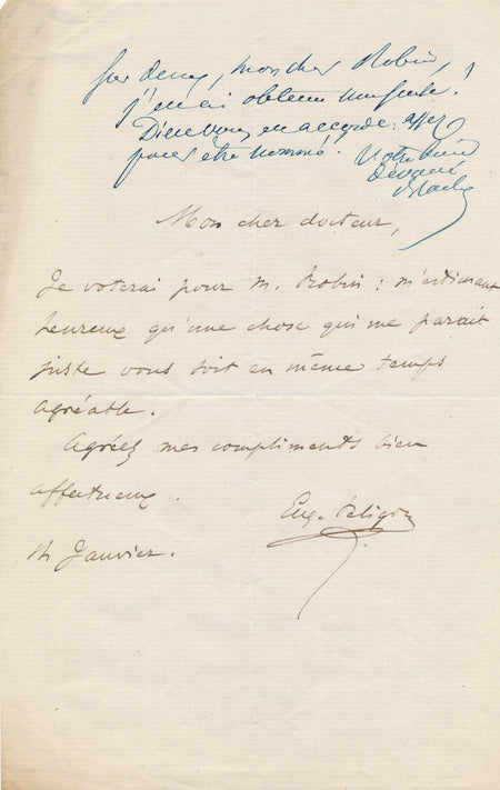 PÉLIGOT chimiste vote Peligot Charles Philippe Robin lettre autographe signée