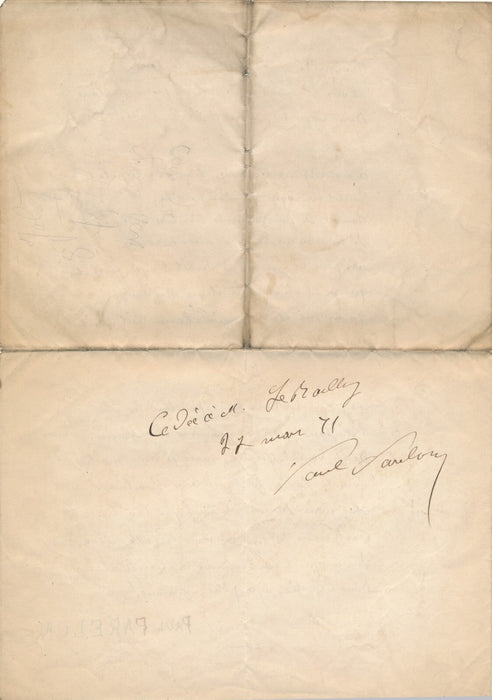 Paul PARELON parolier XIXe manuscrit autographe signé défense chevaux de fiacre