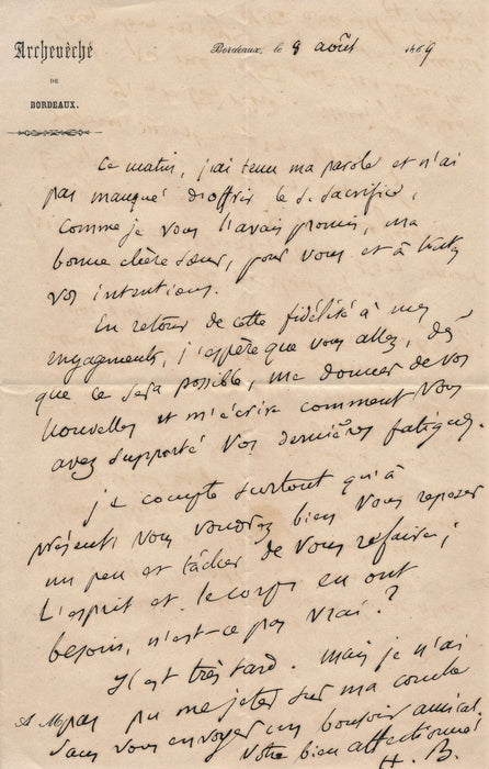 Religion Abbé Henri Bellot des Minières Bordeaux 3 lettres autographes signées