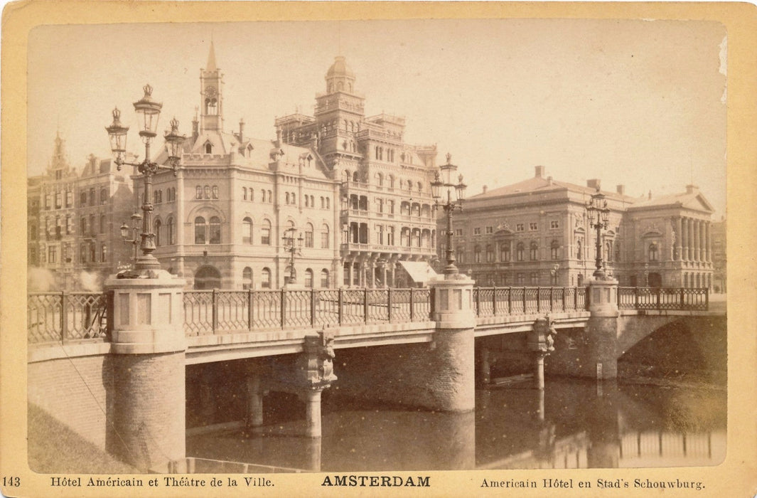 2 photographie Amsterdam Théâtre Canal des Princes  albumine v. 1880 photo
