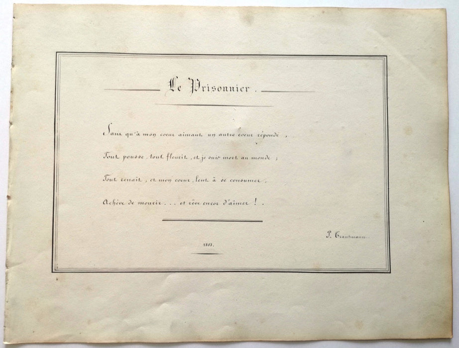 Poésie P. Trautmann auteur non identifié 1853 poème autographe signé
