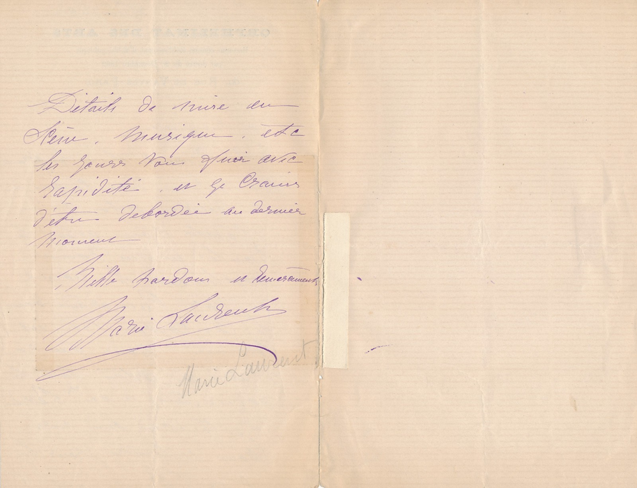Marie LAURENT orphelinat des arts actrice 2 lettres autographe signées 1 carte