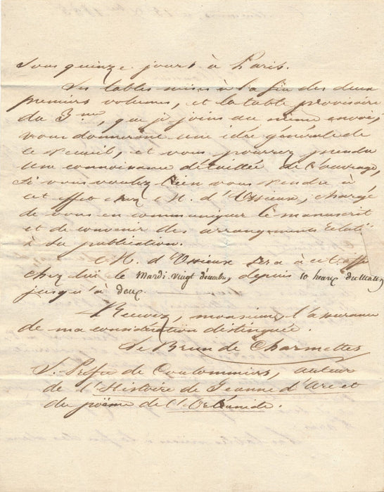 Edition Philippe-Alexandre LE BRUN DE CHARMETTES 2 lettres autographes signées
