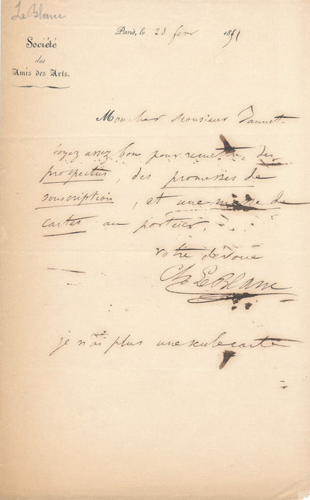 art Charles LEBLANC 2 lettres autographes signées Despinoy Estampe bibliothèque