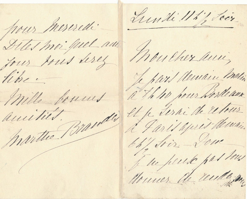 Marthe BRANDÈS théâtre comédienne lettre autographe signée