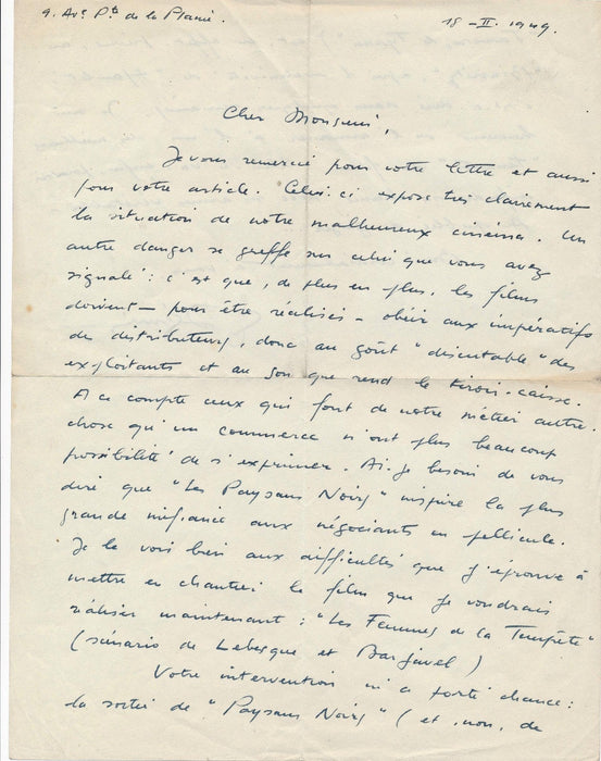 Cinéma Georges Régnier Regnier films 2 autographes signée Paysans noirs