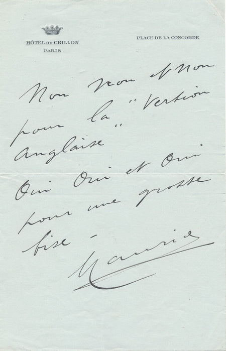 Maurice CHEVALIER lettre autographe signée oui oui oui pour une grosse bise
