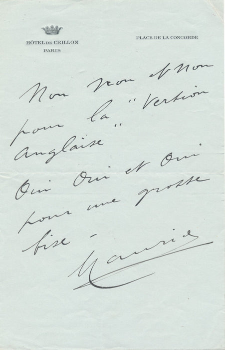 Maurice CHEVALIER lettre autographe signée oui oui oui pour une grosse bise