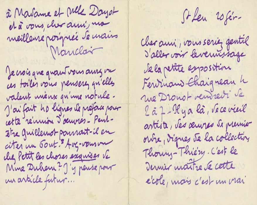 Camille MAUCLAIR écrivain Belle lettre sur Ferdinand Chaigneau autographe signée