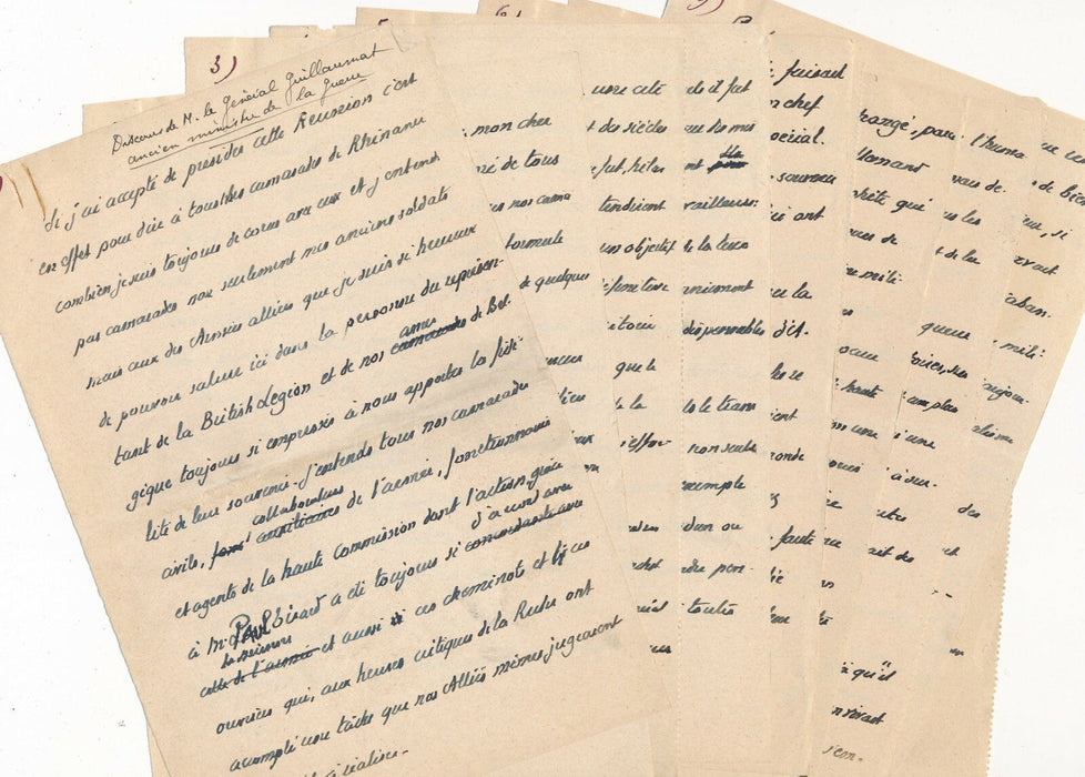 Général GUILLAUMAT manuscrit autographe 12 p discours Lille après 1933 Allemagne