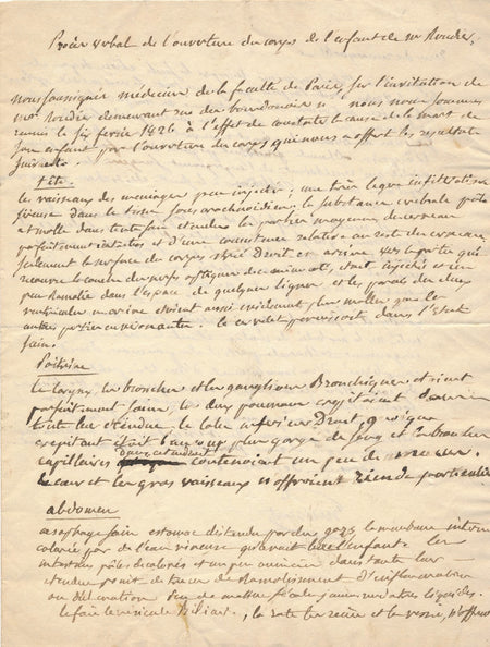 Louis Benoit GUERSENT médecin Manuscrit autographe signé autopsie corps 