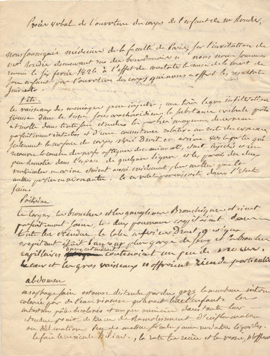 Louis Benoit GUERSENT médecin Manuscrit autographe signé autopsie corps 