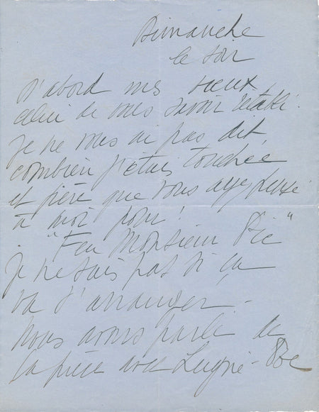 Arletty lettre autographe signée pièce Feu Madame Pic Charles Lugné-Poe