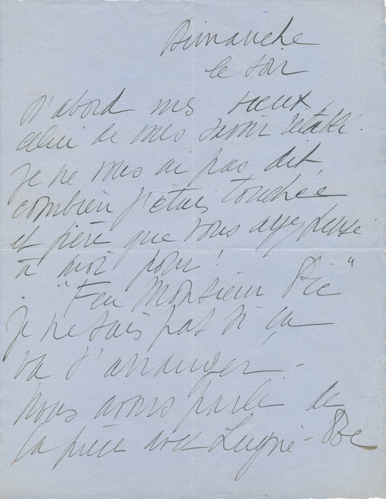 Arletty lettre autographe signée pièce Feu Madame Pic Charles Lugné-Poe