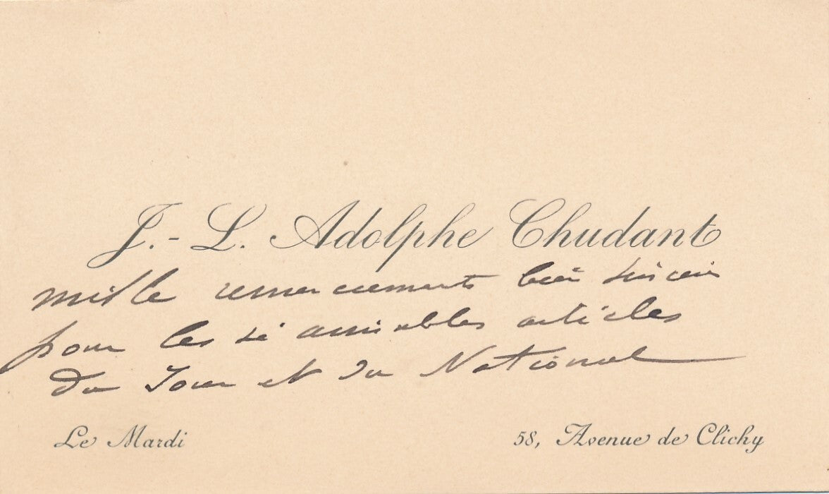 Peintre Adolphe Chudant lettre autographe ET carte visite Jourdain Durand Ruel