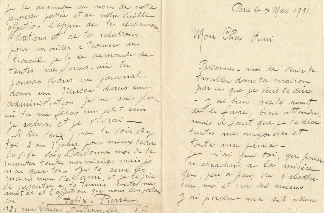 Félix PIERRE Sartrouville dessinateur 6 lettres à Henri Béraud écrivain