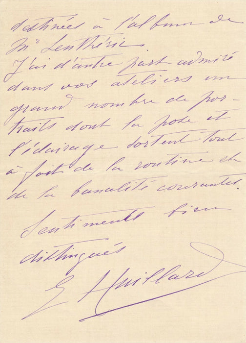 Esther HUILLARD et la photographie de portrait lettre autographe signée