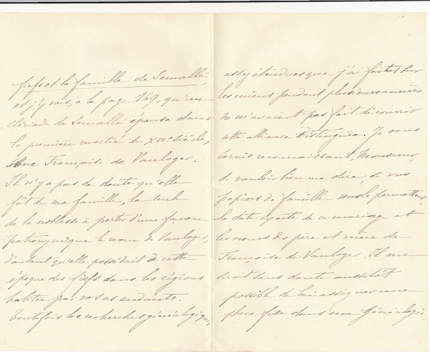 Généalogie de la famille de Vauloger Maine Normandie lettre autographe