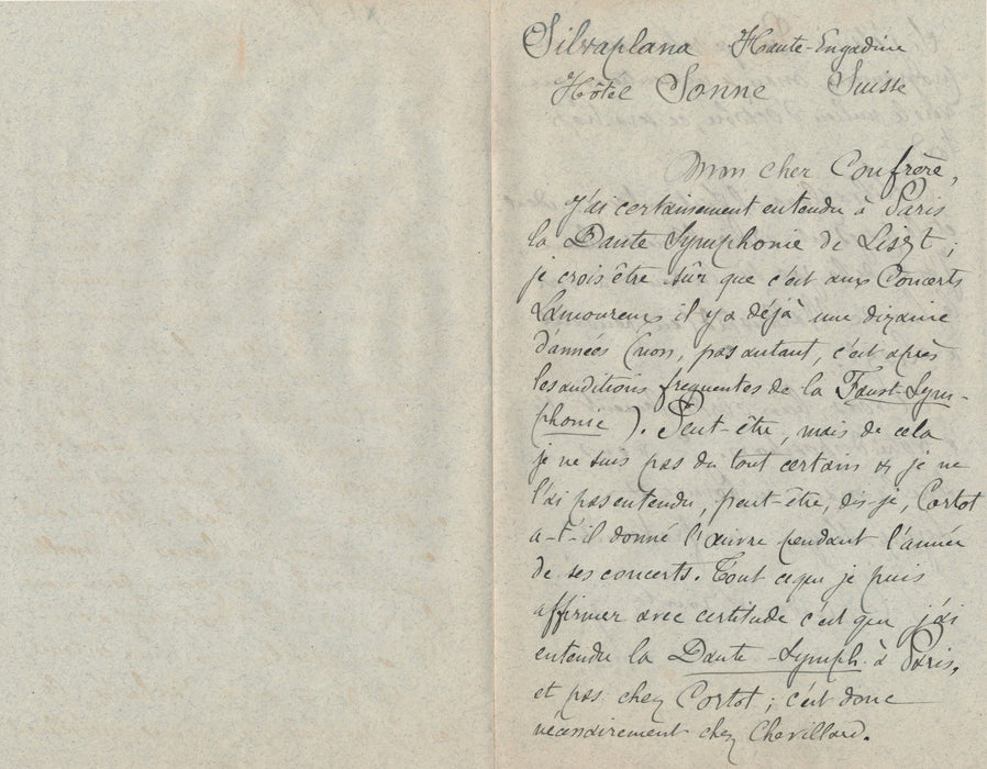 critique musical Amédée Boutarel Dante Symphonie Liszt autographe lettre Cortot