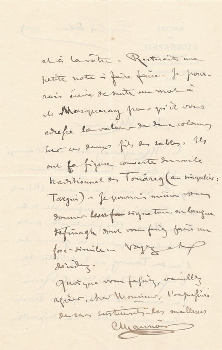 Charles MAUNOIR sur photo Touareg prisonniers Lettre autographe signée Rambaud