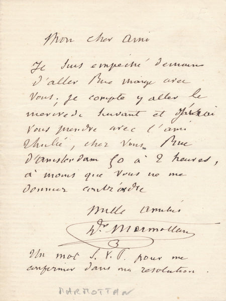 Jules MARMOTTAN mines de Bruay collectionneur lettre autographe signée