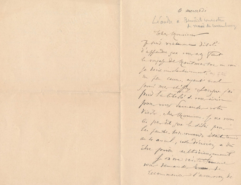 Charles LÉANDRE invit Léonce Bénédite atelier à Montmatre lettre autographe
