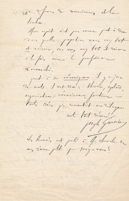 Joseph GARNIER article critique professeur Cernuschi lettre autographe signée 