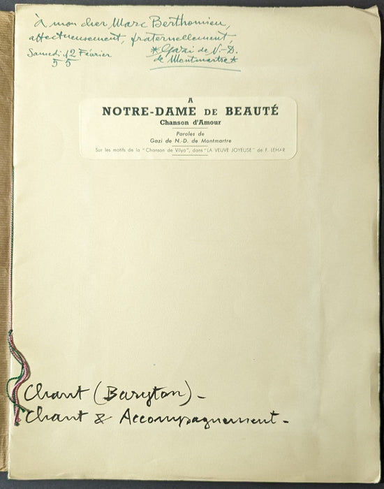 Montmartre GAZI LE TATAR partition couverture autographe et dédicace Notre-Dame
