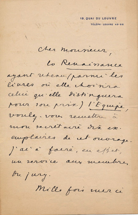 écrivain Francis Carco lettre autographe signée Equipe Contrerimes P. J. Toulet