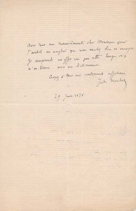 Littérature Jules Troubat lettre autographe signée 1878