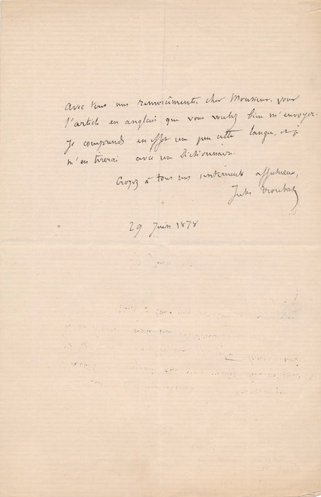 Littérature Jules Troubat lettre autographe signée 1878
