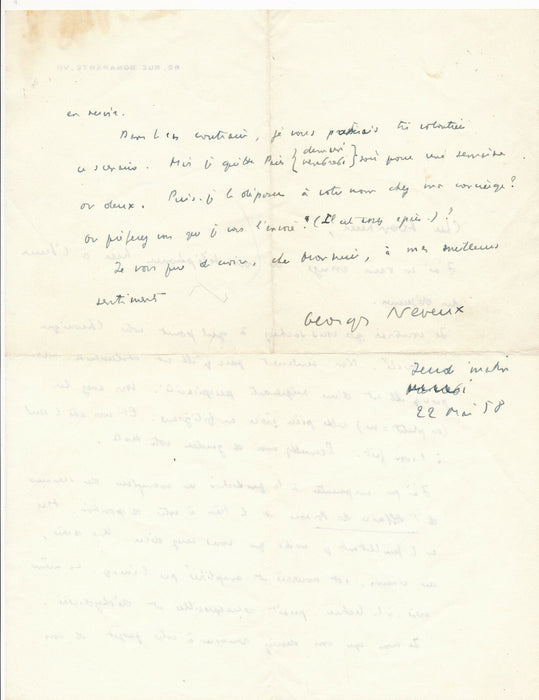 cinéma Georges NEVEUX lettre autographe signée Affaire de poisons film