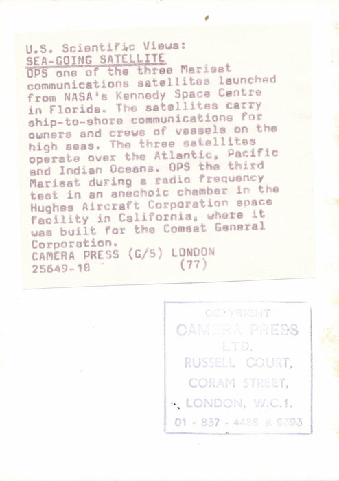 Satellite Marisat télécommunications océan photo argentique d’époque 1977