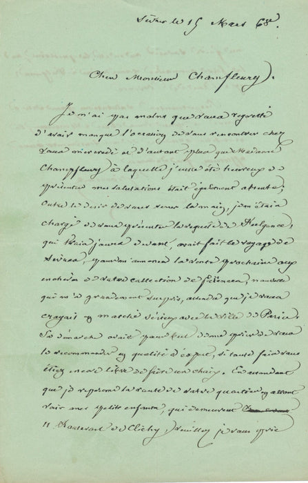 Denis Désiré RIOCREUX Sèvres porcelaine Champfleury 3 lettres autographes signée