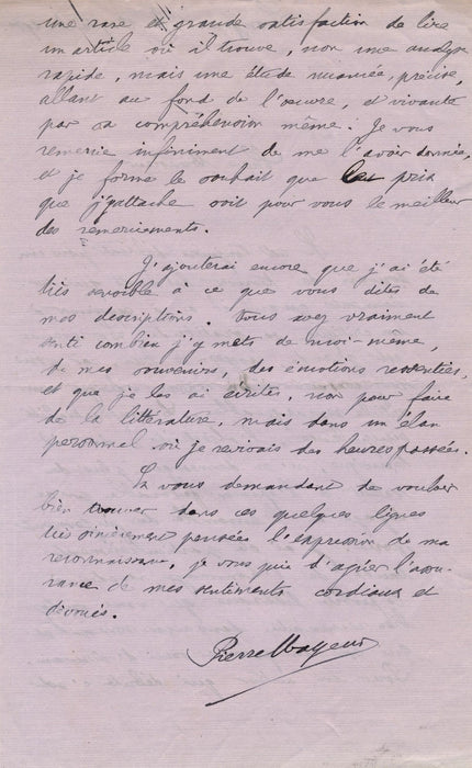 écrivain Pierre Mayeur XXe siècle livre Un navire s’éloigne lettre autographe