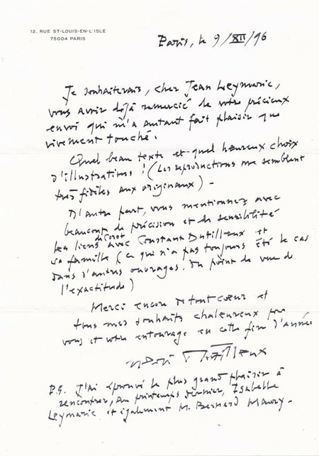 Henri DUTILLEUX Lettre autographe signée sur Constant Dutilleux peintre