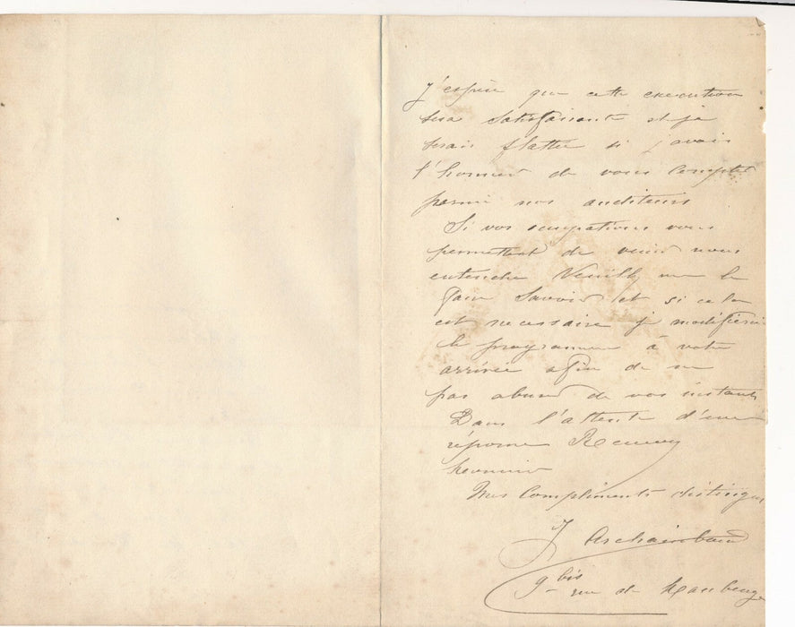 ARCHAINBAUD musicienne, pianiste audition élèves Malherbe compositeur autographe