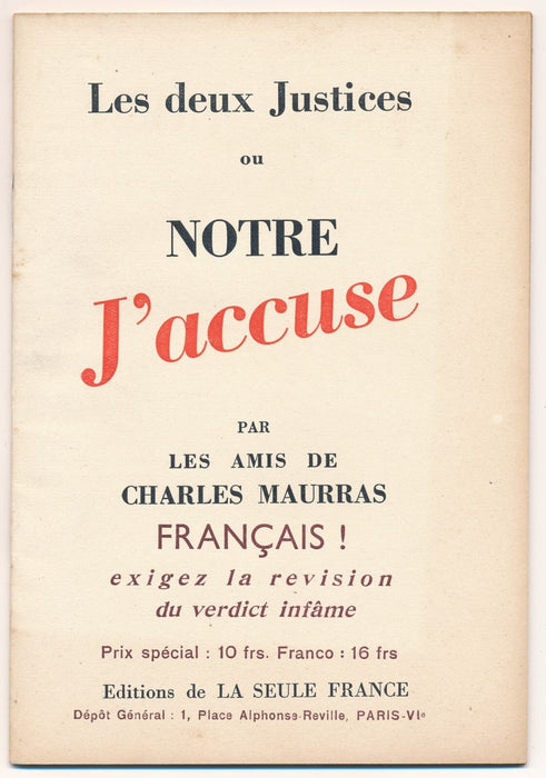 6 documents Charles MAURRAS Henri MASSIS Deux Justices Votre bel aujourd'hui...