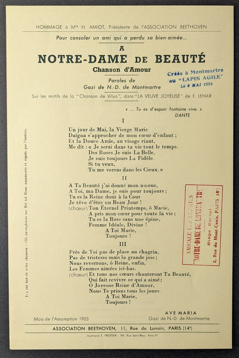 Montmartre GAZI LE TATAR partition couverture autographe et dédicace Notre-Dame