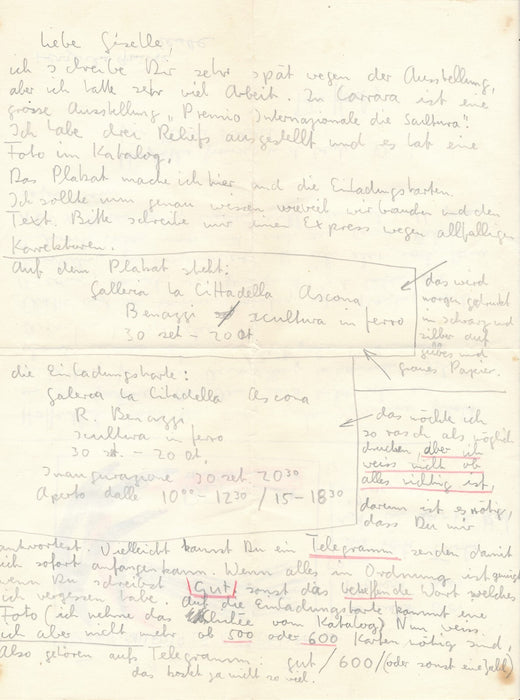 Raffael BENAZZI belle lettre autographe signée dessin affiche sculpture suisse