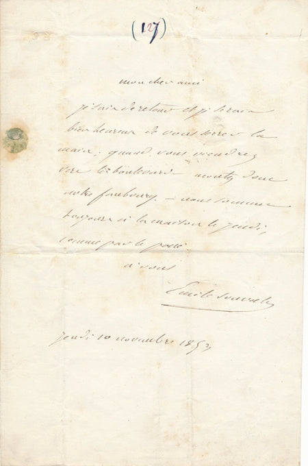 Charles Émile SOUVESTRE lettre autographe signée poète Evasriste BOULAY-PATY
