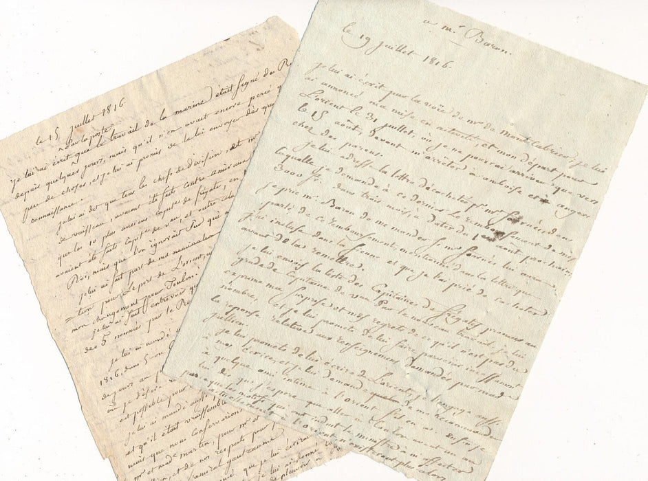 14 lettres autographes marine Royale VIGIER lieutenant à BARON frégate v. 1817