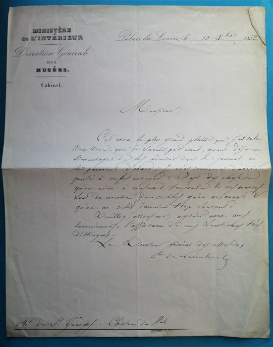 Emilien de NIEUWERKERKE Empire musée lettre signée à de SAINT-GEORGES 