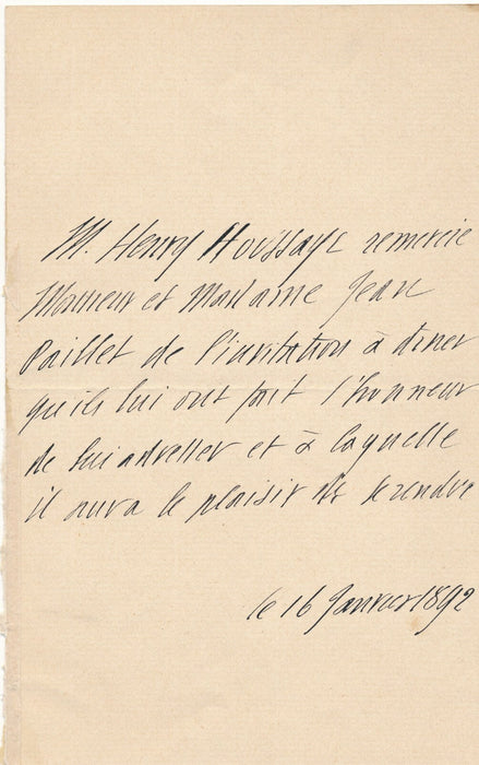 Henri HOUSSAYE historien critique d’art lettre autographe signée invitation